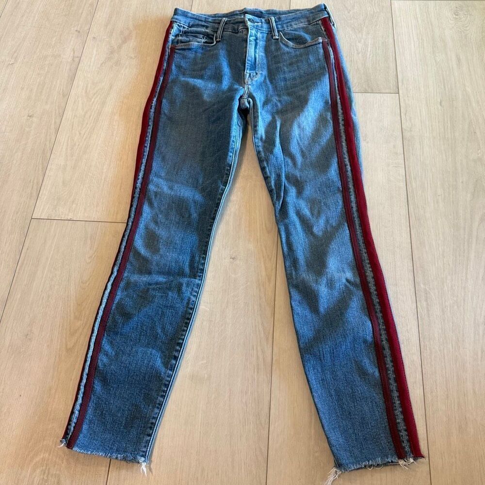 MOTHER Blue Jeans with Burgundy Side Stripes